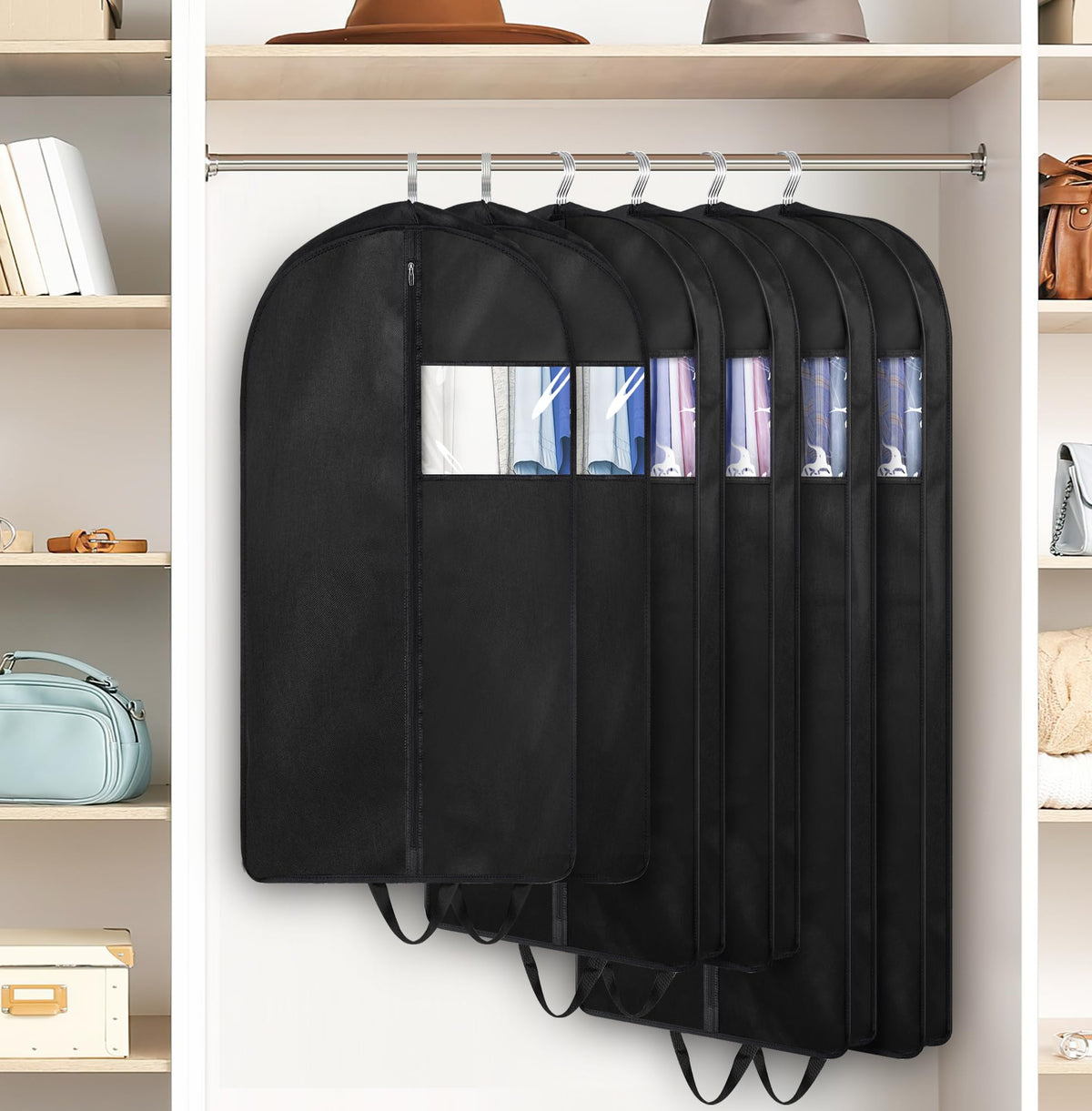 KIMBORA garment bag keeps coats dust-free during travel or storage.