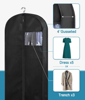 KIMBORA 3-pack gusseted garment bags add extra space for jackets and coats.