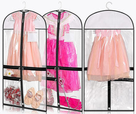 KIMBORA clear dance garment bag with 3 pockets for accessories.
