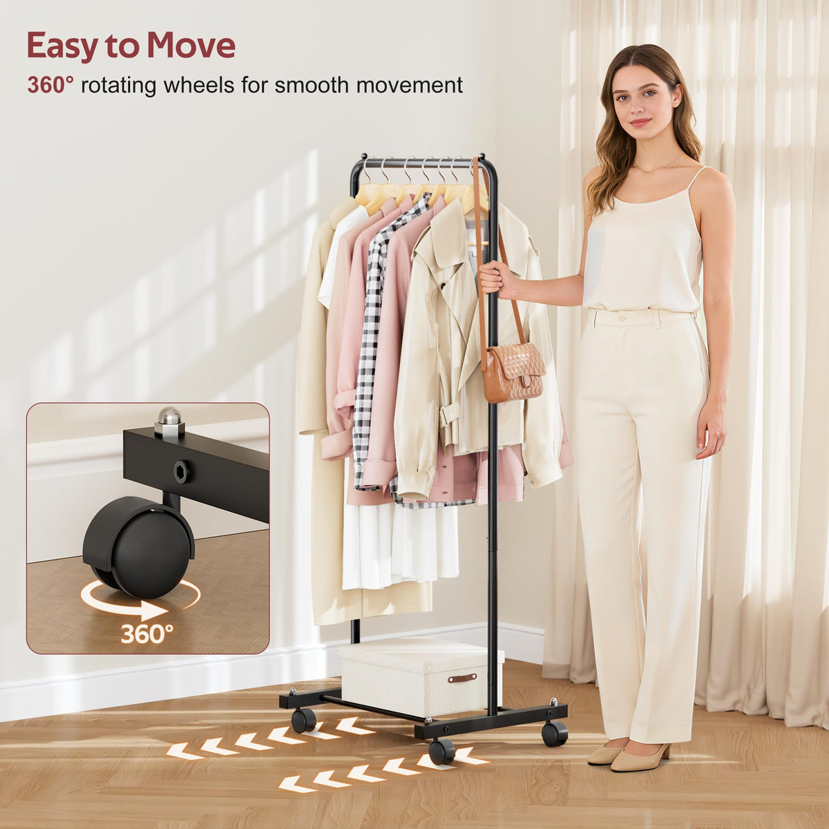 KIMBORA assembly diagram for the small clothing rack with wheels