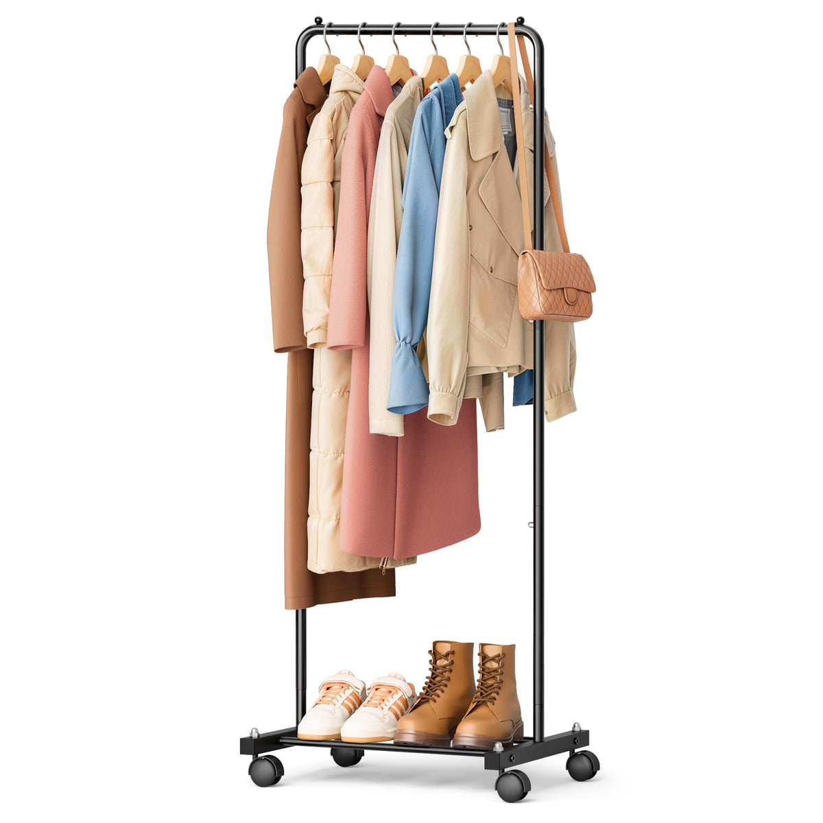 KIMBORA small clothing rack front view showing compact space-saving design