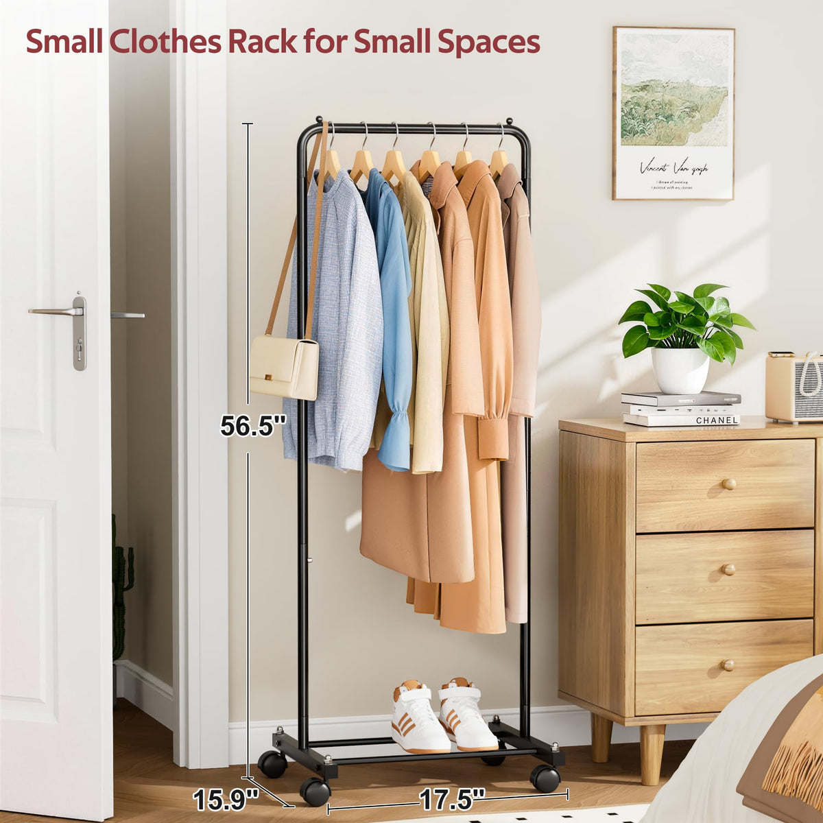 KIMBORA small clothing rack side profile with sturdy base and matte finish