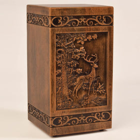 KIMNAG 3D hand-carved trees and deer urn showing artisanship