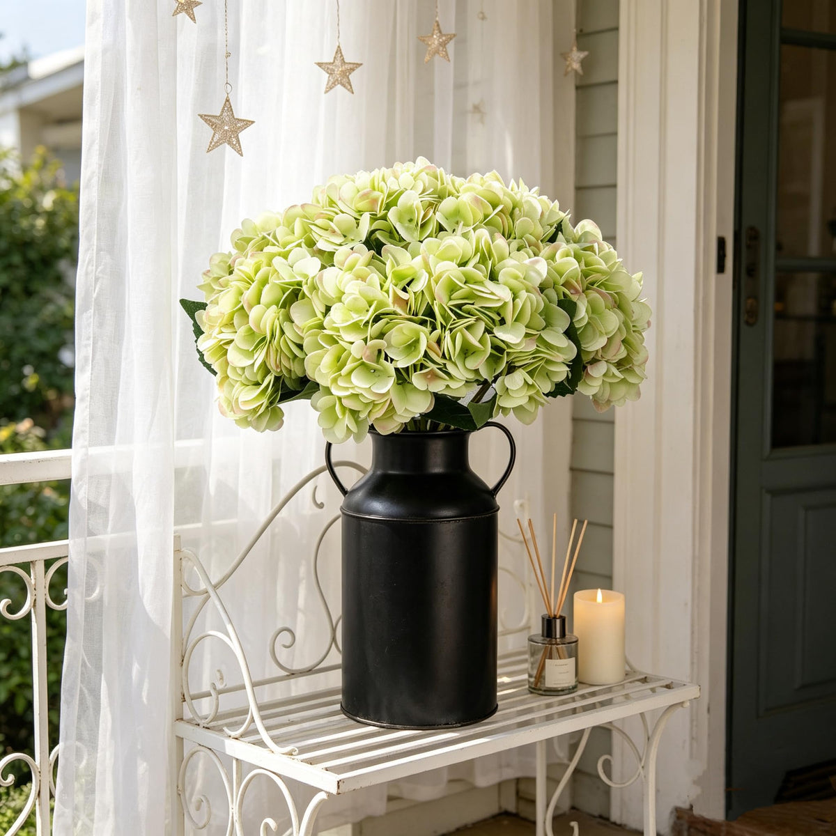Kimura's Cabin hydrangea durable silk-plastic material for lasting display.
