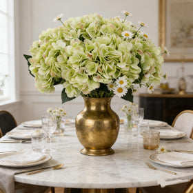 Kimura's Cabin silk hydrangea 96-petal bloom close-up for a realistic centerpiece.