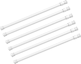 Kimwason 6-pack spring tension curtain rods ready for installation in any room.
