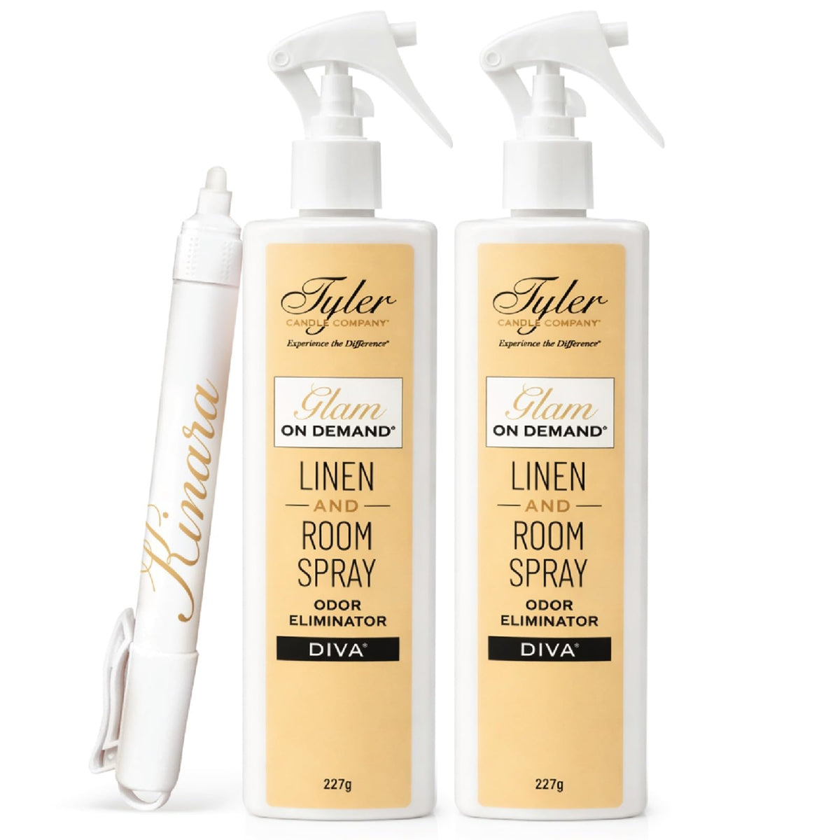 Kinara Diva linen spray bottle front showing 2-pack for fresh textiles