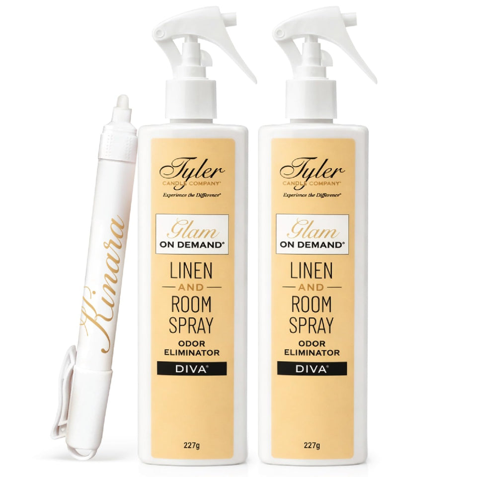 Kinara Diva linen spray bottle front showing 2-pack for fresh textiles