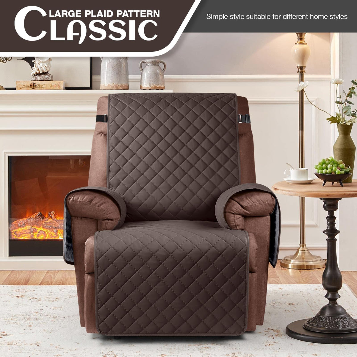 KinCam recliner slipcover with anti-slip back stays in place.