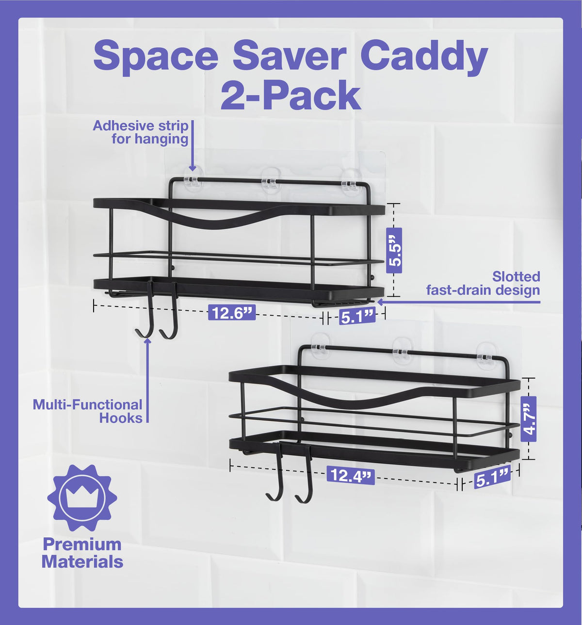 KINCMAX inside shower storage two-pack shelves provide ample bottle space.