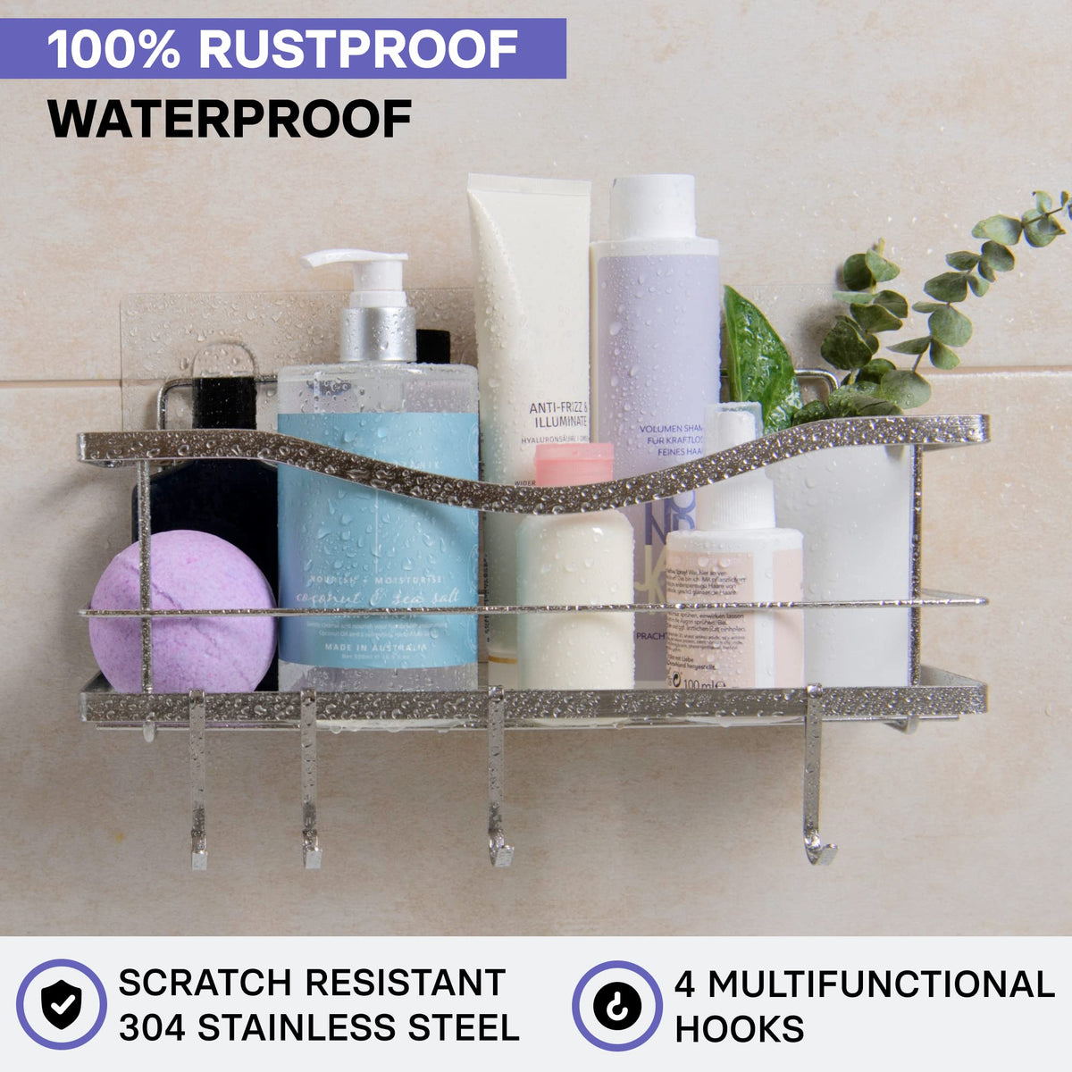 KINCMAX Premium Shower Caddy easy-adhesive-install simplifies bathroom setup.