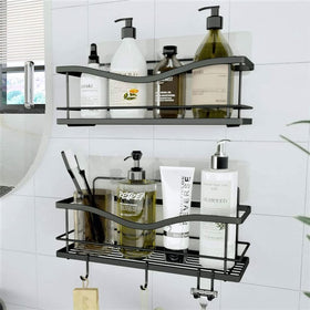 KINCMAX premium shower caddy with self-adhesive mount for easy setup and rustproof storage.