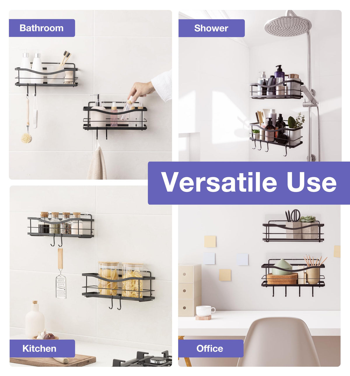 KINCMAX rustproof 2-pack racks hold essentials without wall damage.