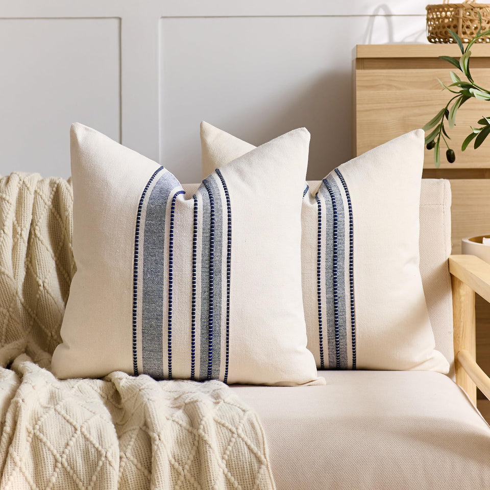 KINDREX striped linen throw pillow cover front view enhances living room style