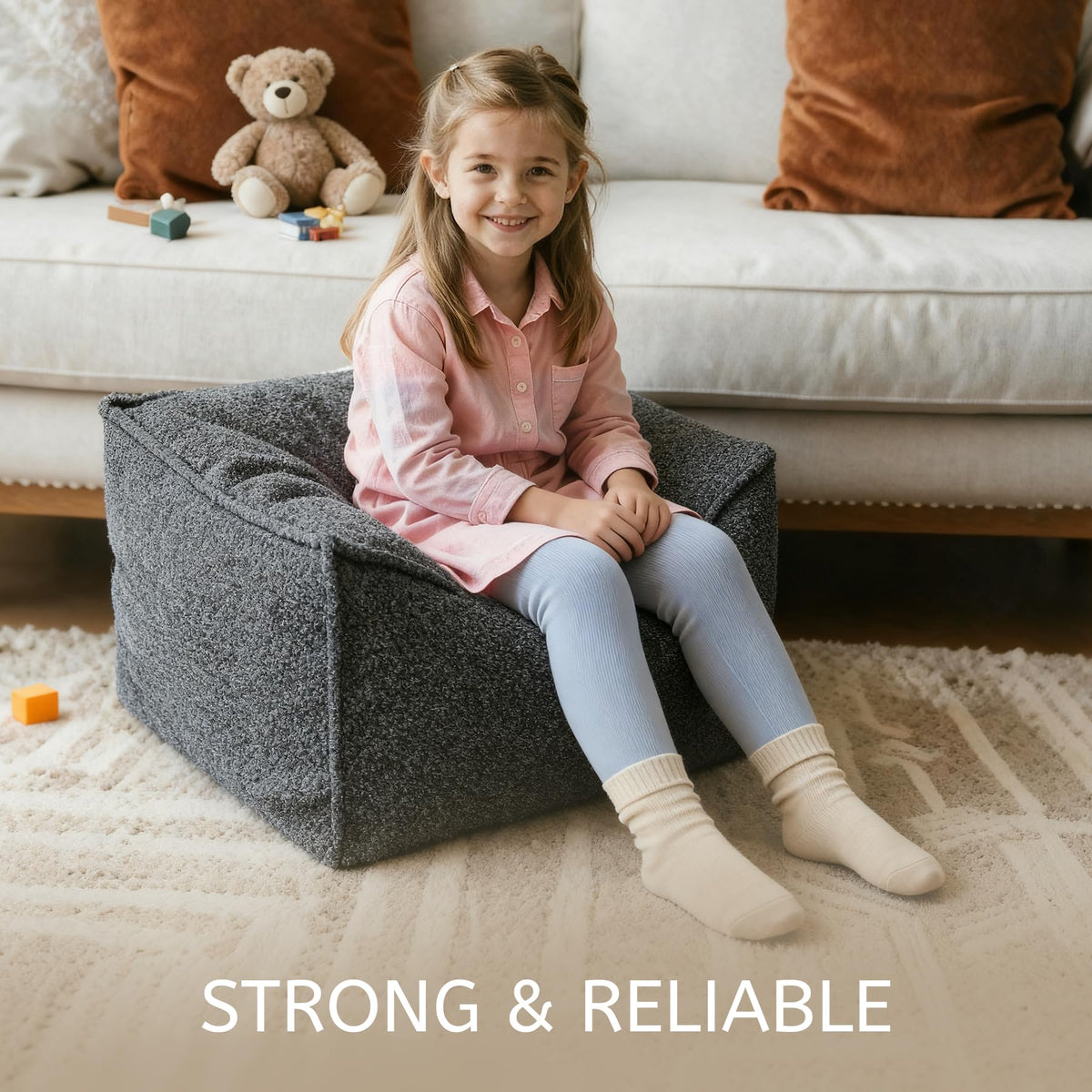 Kinevoli pouf supports everyday use with soft texture and easy care.