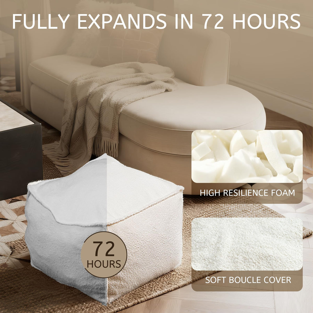 Kinevoli Square Pouf Versatile Footrest or Cozy Seat for living rooms.