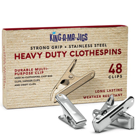 King-A-Ma-Jigs stainless steel clothespins securing laundry with strong grip