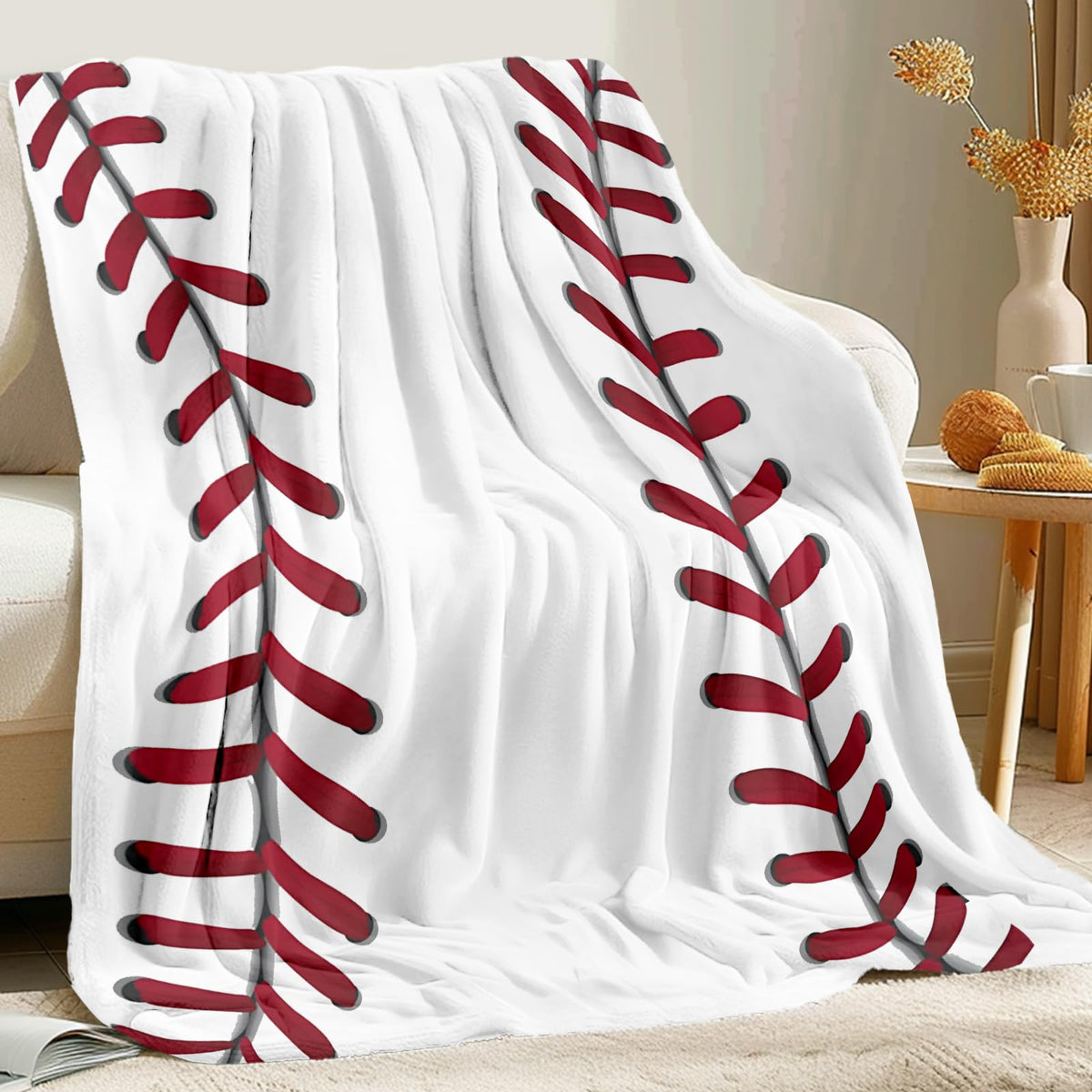 KING DARE baseball blanket close-up of soft fleece for cozy warmth.