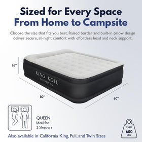 King Koil 16in queen black airbed side view highlighting sturdy support