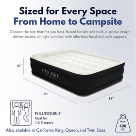 King Koil fast inflation with built-in pump inflates in under two minutes.