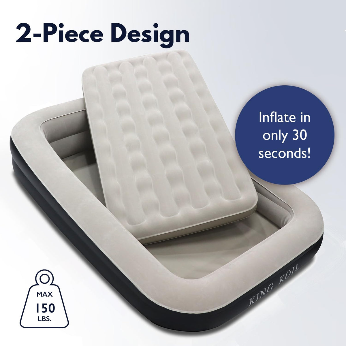 King Koil kids air mattress inflates in seconds for quick travel setup.