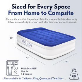 King Koil luxury air mattress at 20-inch height for elevated sleeping comfort.