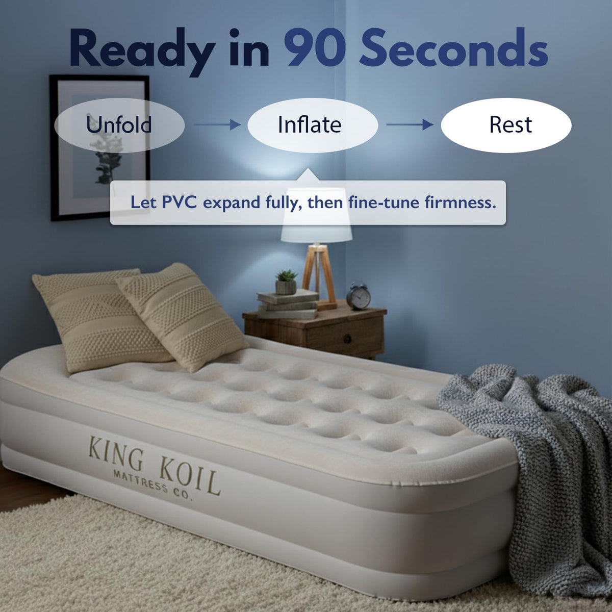 Built-in pillow provides neck support on the King Koil mattress