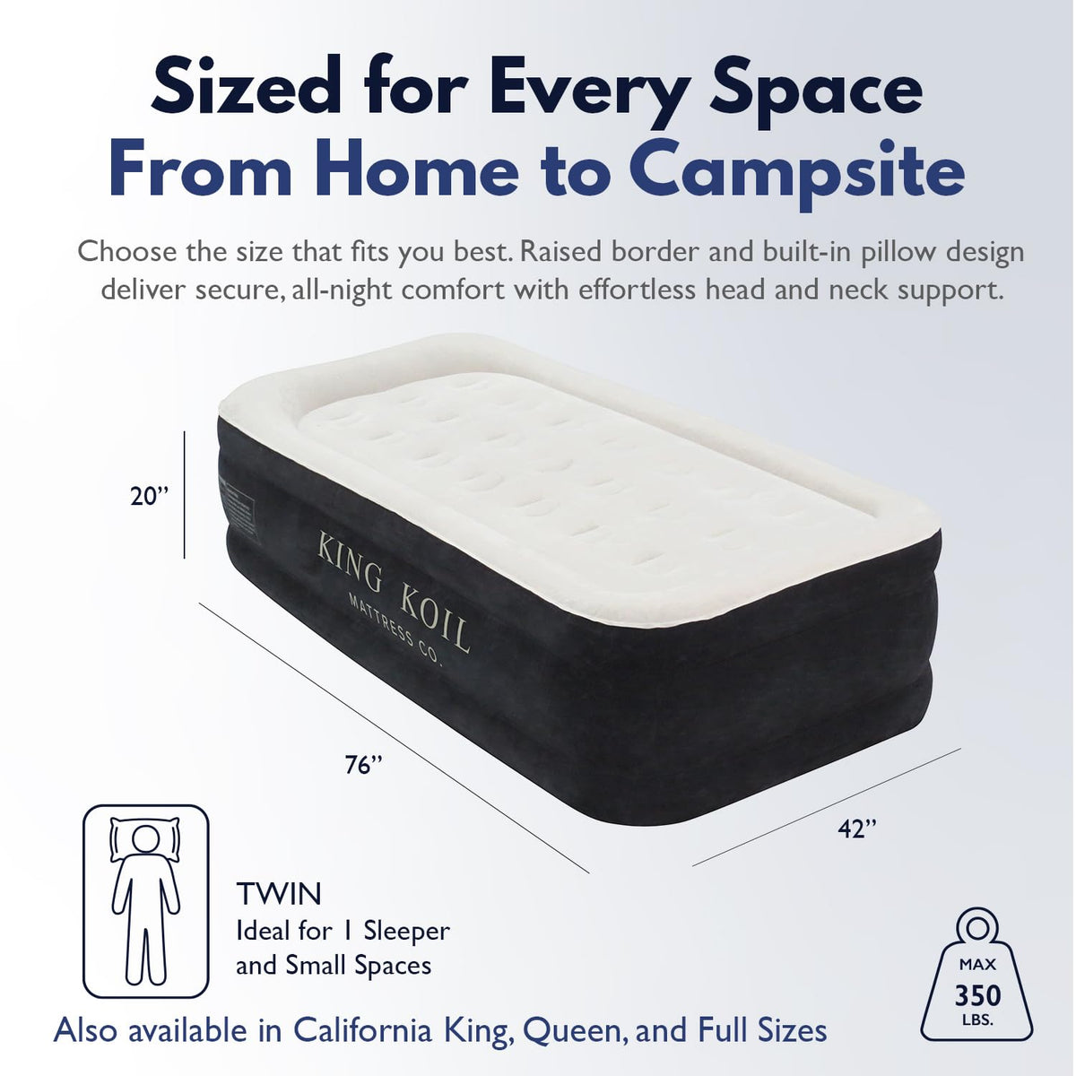 King Koil Luxury Twin air mattress with soft flocked top for extra comfort.