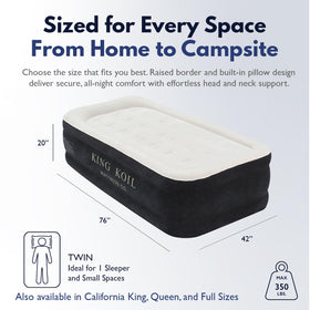 King Koil Luxury Twin air mattress with soft flocked top for extra comfort.