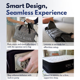 King Koil portable, deflated form packs compactly for storage