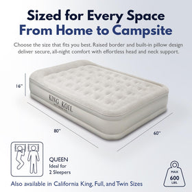 King Koil queen air mattress built-in high-speed pump inflates quickly for easy setup