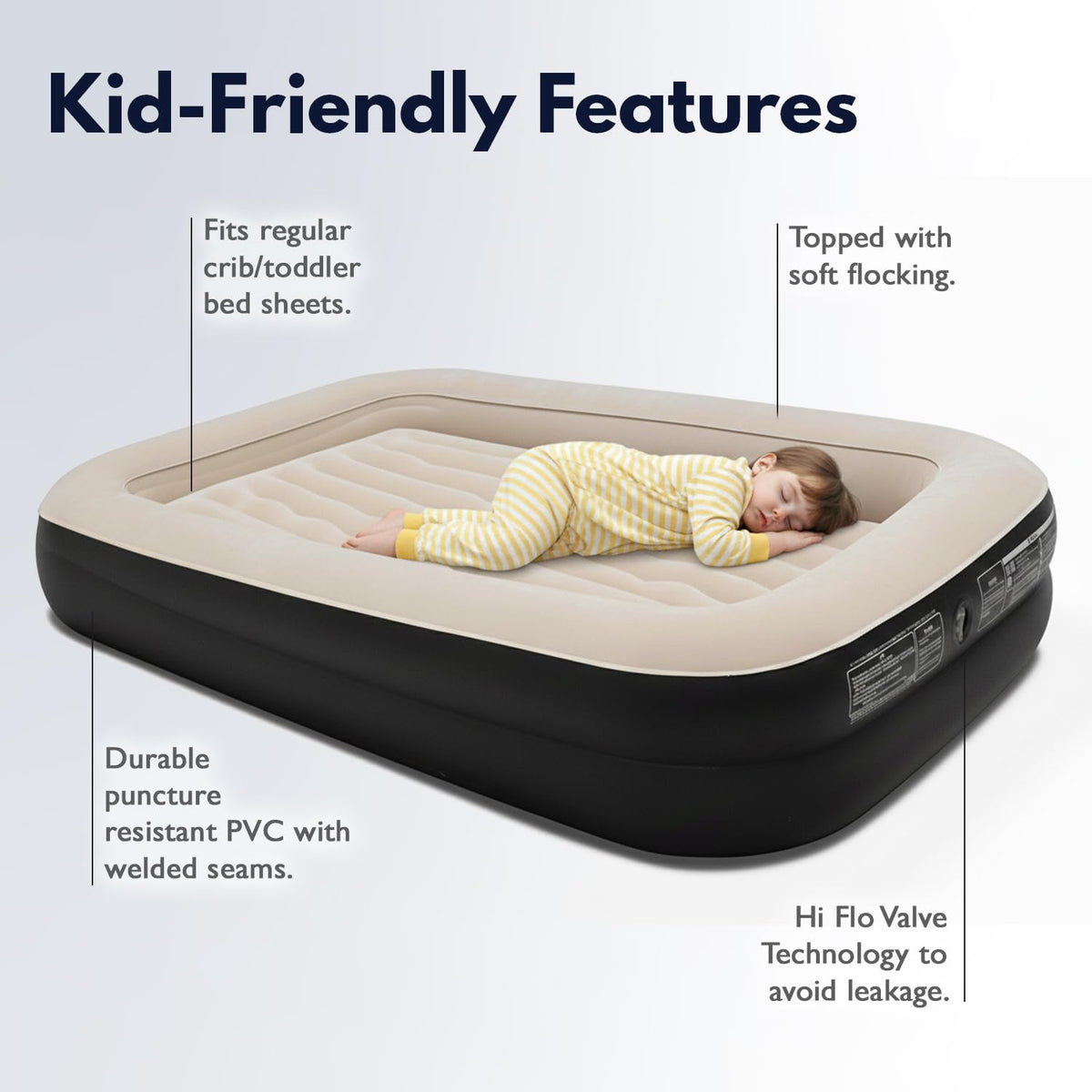 King Koil travel bed surface is waterproof and easy to clean for busy families.