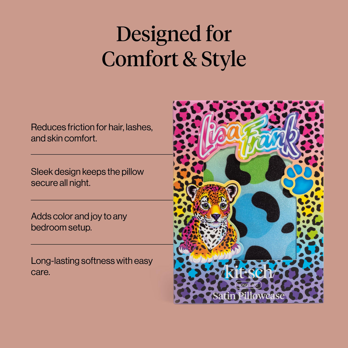 King-size satin pillowcase fit demonstrates dimensions for standard pillows.