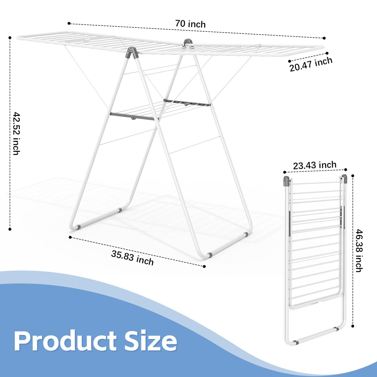 KINGBOARD drying rack 2-tier setup enables plenty of room for family laundry.