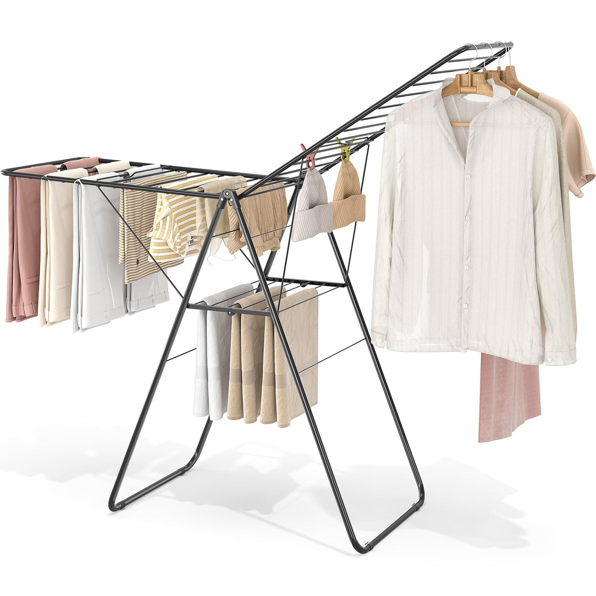KINGBOARD foldable drying rack 2-tier design for ample air-drying space and organization.