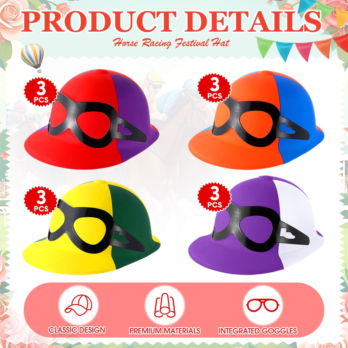 Kingdder derby hats with attached goggles ideal for photo booths