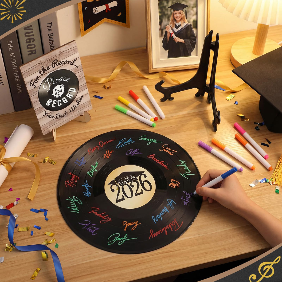 Kingdder record stand supporting the keepsake during the celebration.