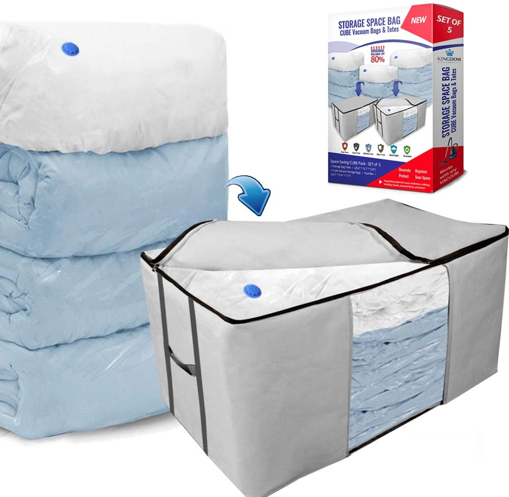 Kingdom Home Cube Vacuum Bags with airtight seal maximize space for bulky items.