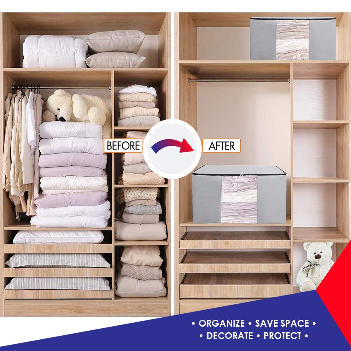 Close-up of tote fabric and clear window for easy access and organization.