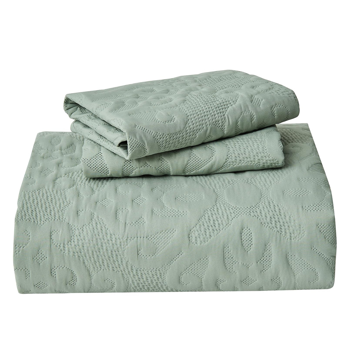 Kingnex sage-toned decorative bedspread enhances master or guest room décor.