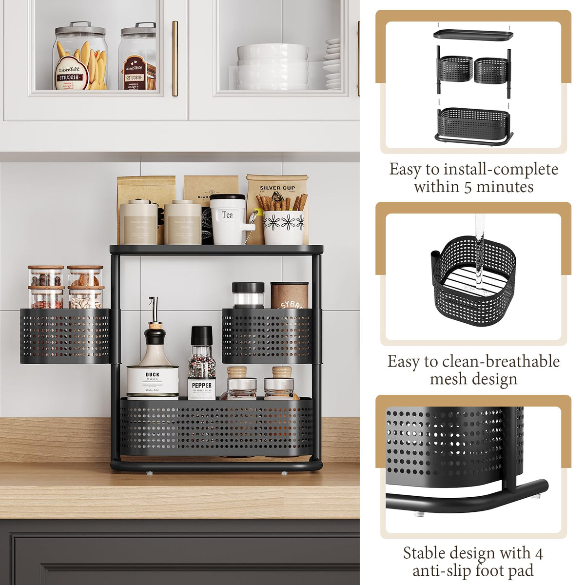 Kingrack cosmetic shelf holds makeup, perfumes, and brushes neatly.