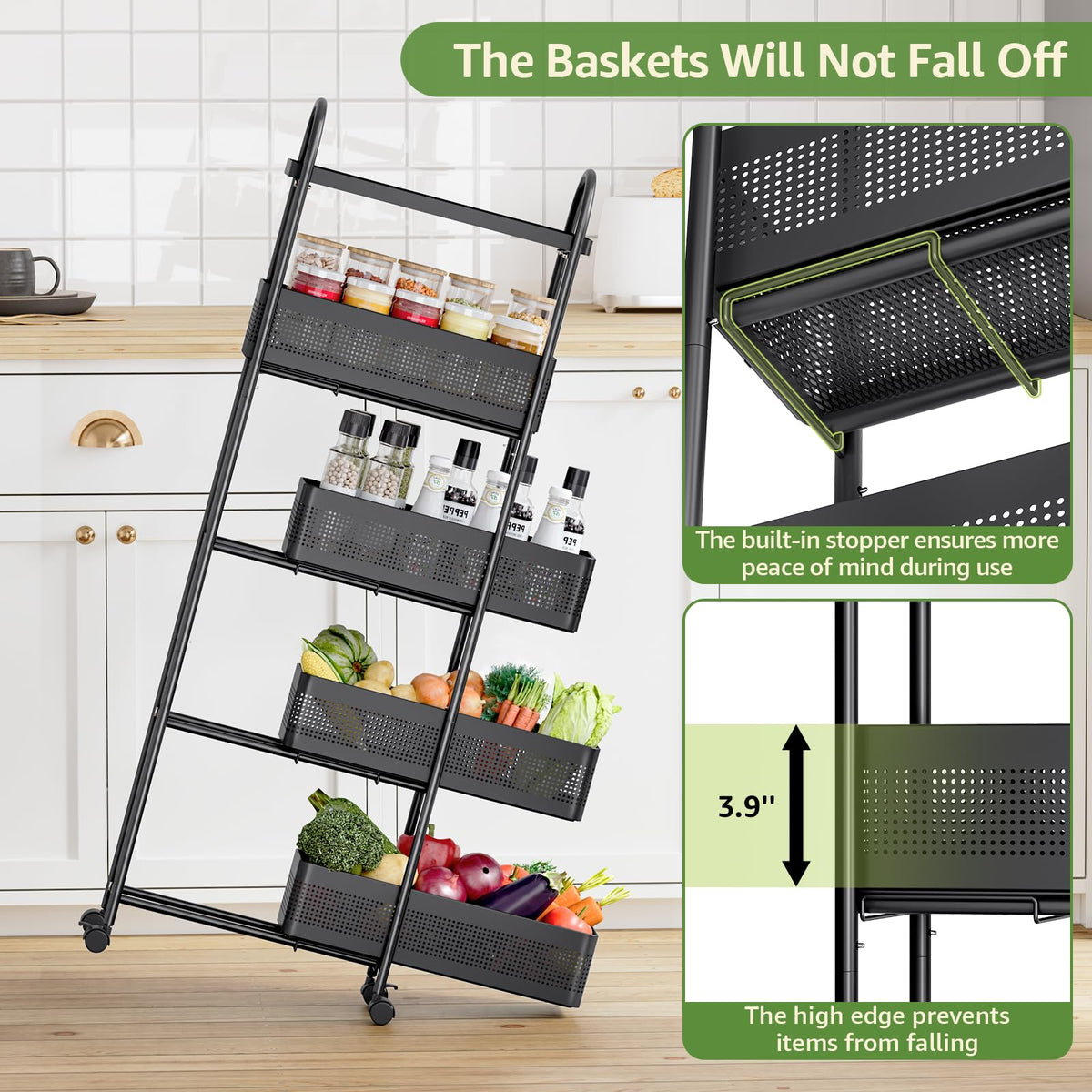 Kingrack slim cart drawer-closeup reveals raised edges prevent spills.