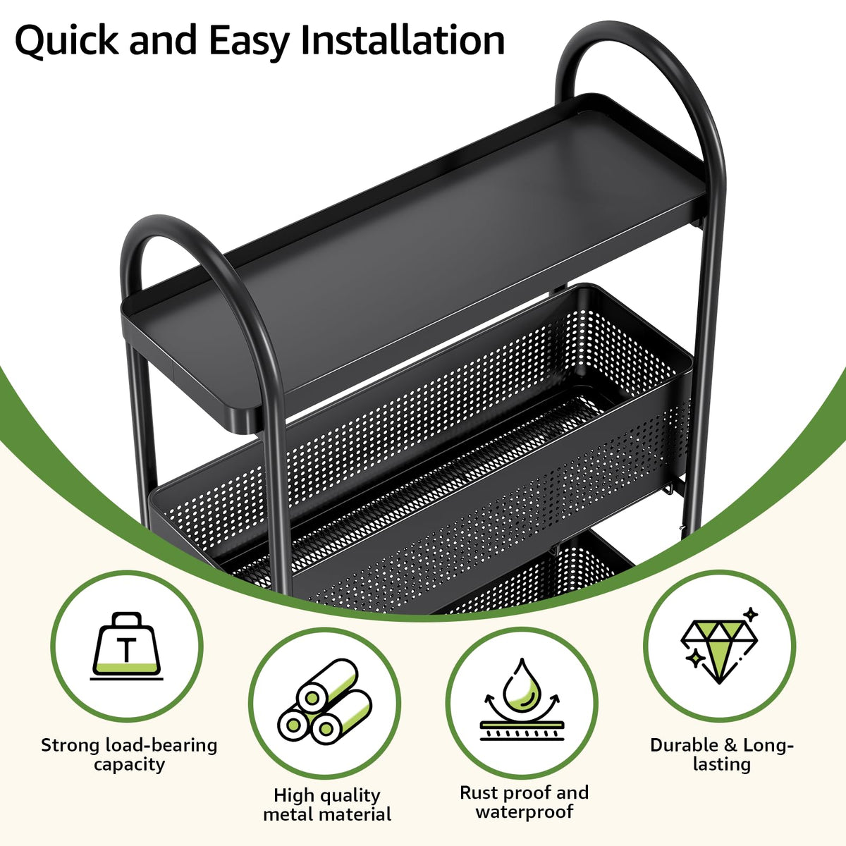 Kingrack slim cart top-shelf provides durable storage for frequently used items.