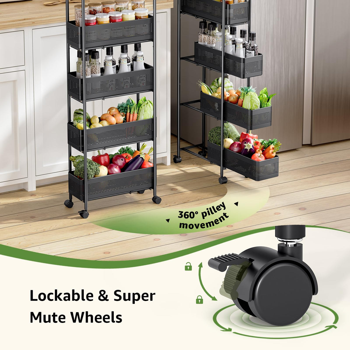 Kingrack slim cart wheels highlight smooth mobility for any room.