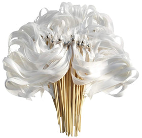 Kingsnow white wedding ribbon wand with bell and three ribbons for festive entrances