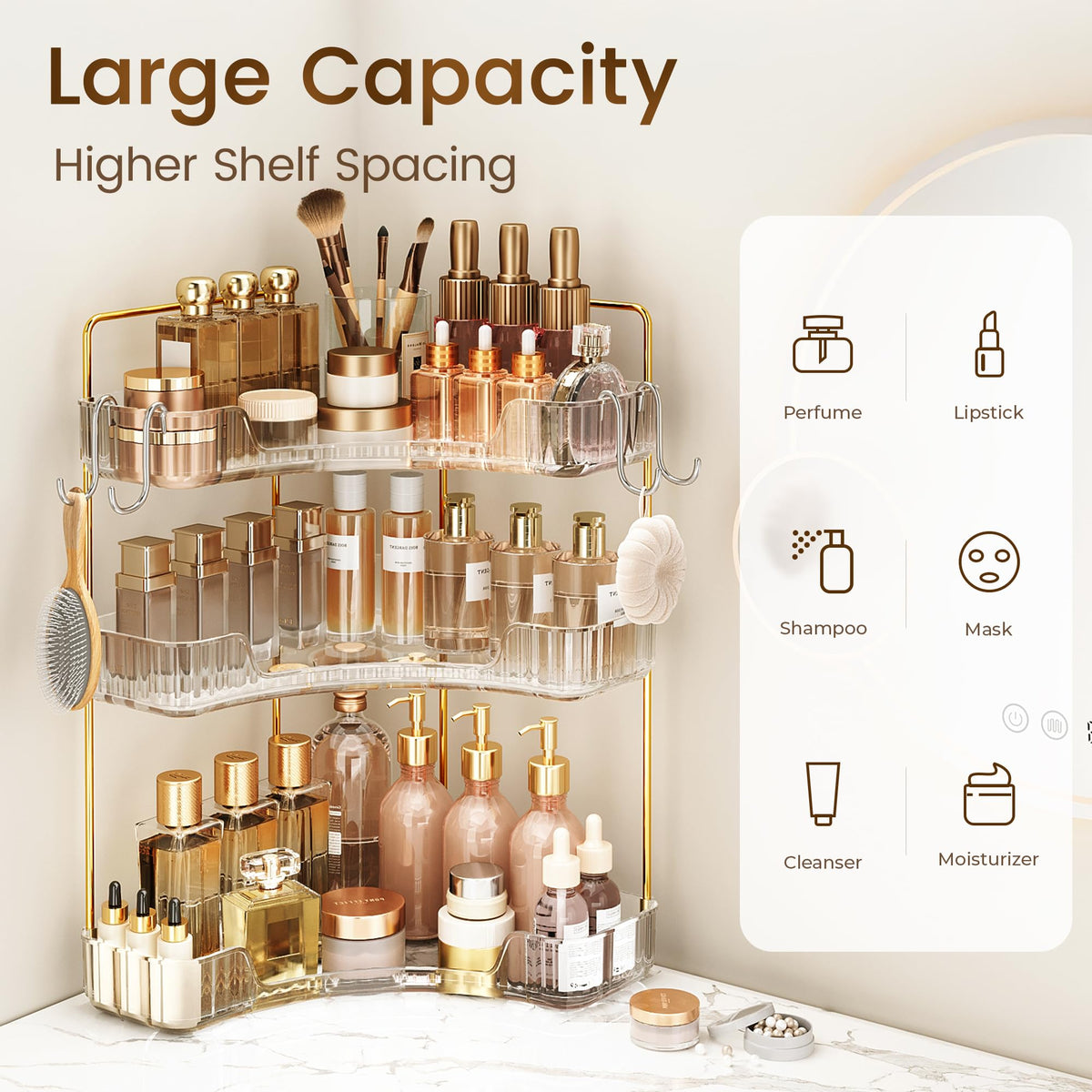 Kinkota space-saving vanity organizer fits small countertops and corners
