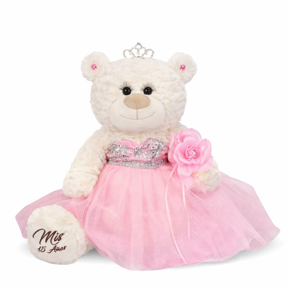 KINNEX Quinceañera bear elegant-dress: centerpiece and keepsake for the celebration.