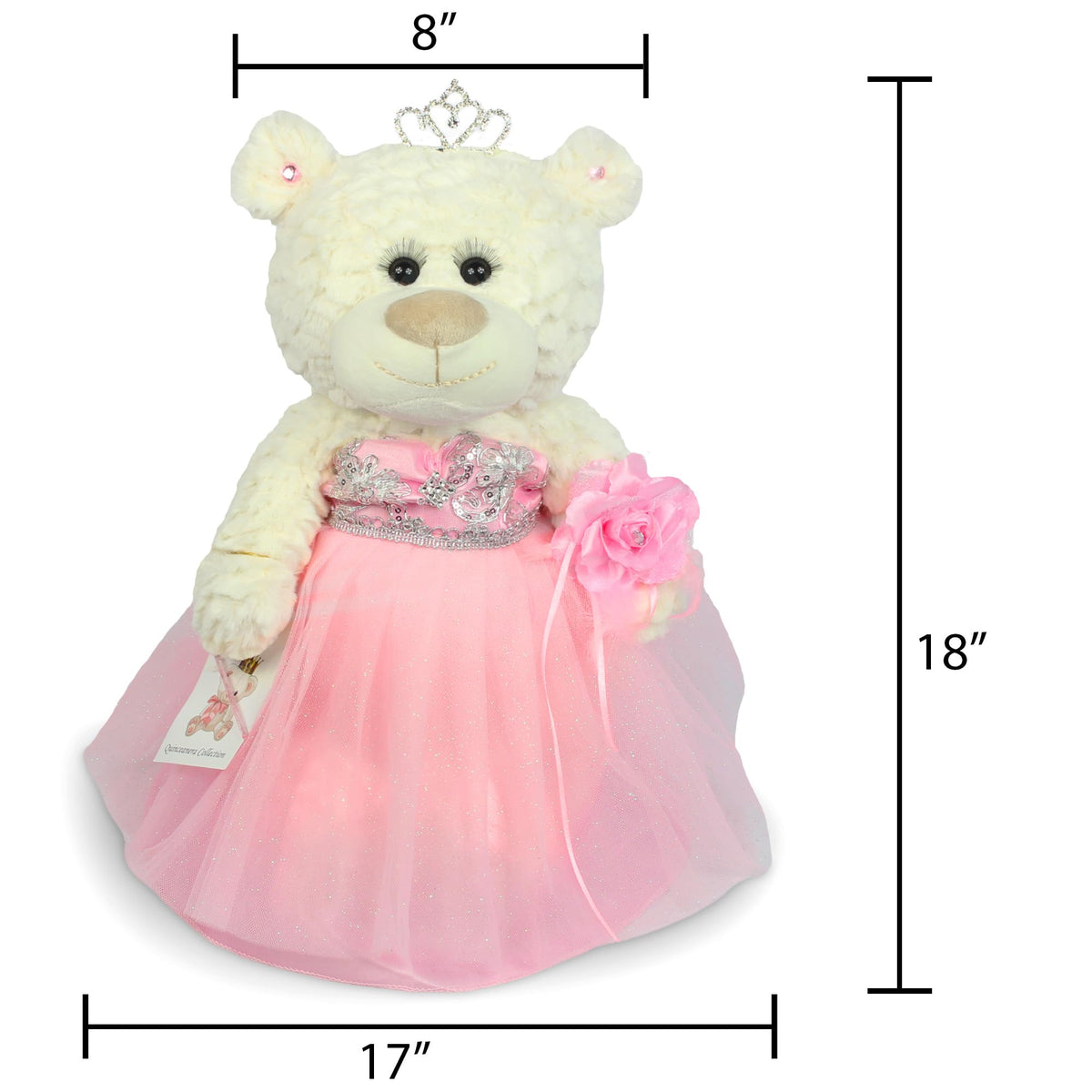 KINNEX Quinceañera bear long-lashes: expressive look under stage lighting.
