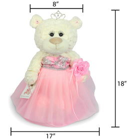 KINNEX Quinceañera bear long-lashes: expressive look under stage lighting.