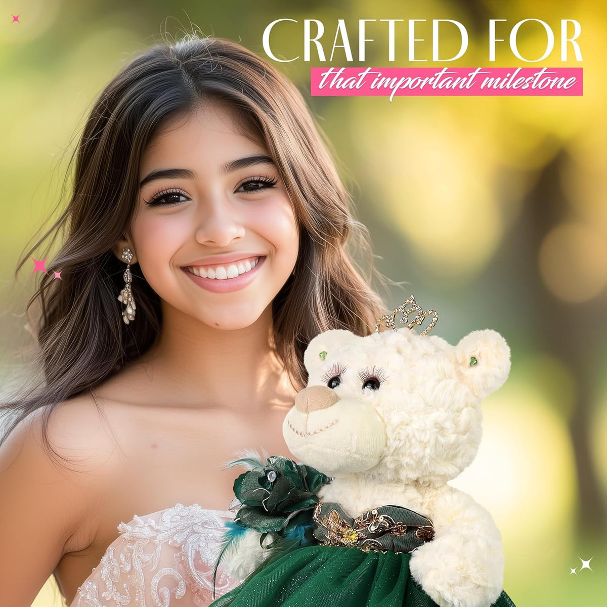 KINNEX Quinceañera bear pink-color: soft crème-pink tones suit formal celebrations.